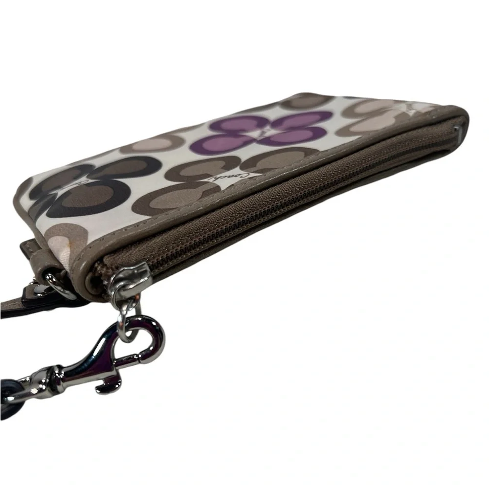 Coach Signature Circle Print Wristlet in Brown, Cream & Purple